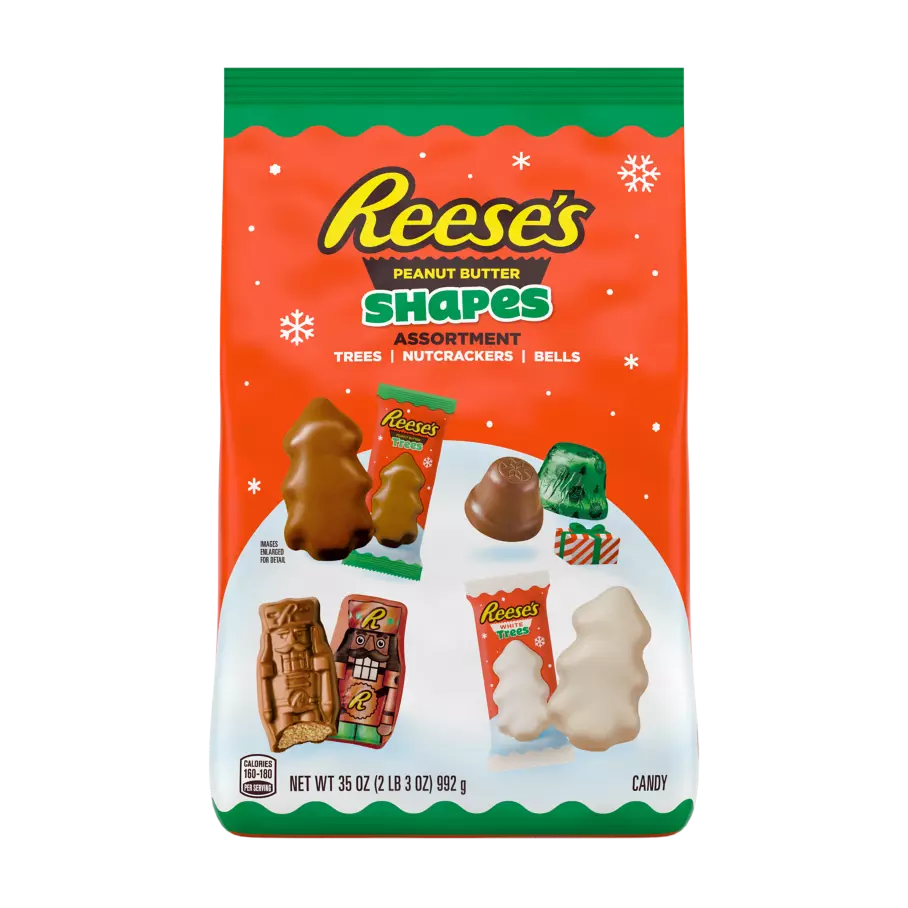 REESE'S Holiday Peanut Butter Shapes Assortment, 35 oz bag - Front of Package