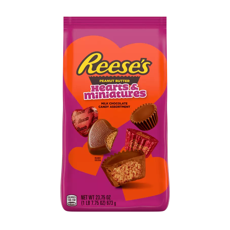 REESE'S Hearts & Miniatures Milk Chocolate Peanut Butter Cups, 23.75 oz bag - Front of Package