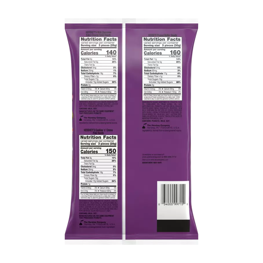 Hershey Hearts Assortment, 14.2 oz bag - Back of Package