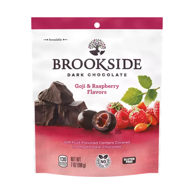 BROOKSIDE Dark Chocolate Goji and Raspberry Flavors Candy, 7 oz bag - Front of Package
