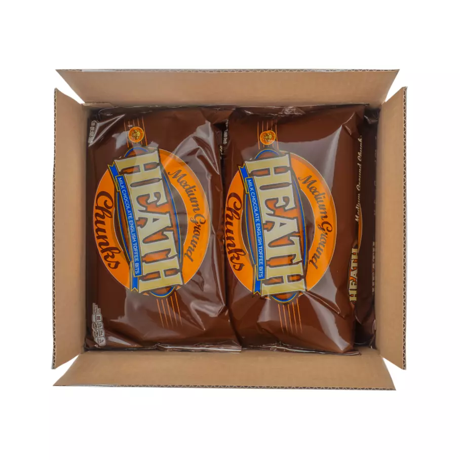 HEATH Milk Chocolate English Toffee Medium Grind Ground Chunks, 30 lb box, 6 bags - Top of Package