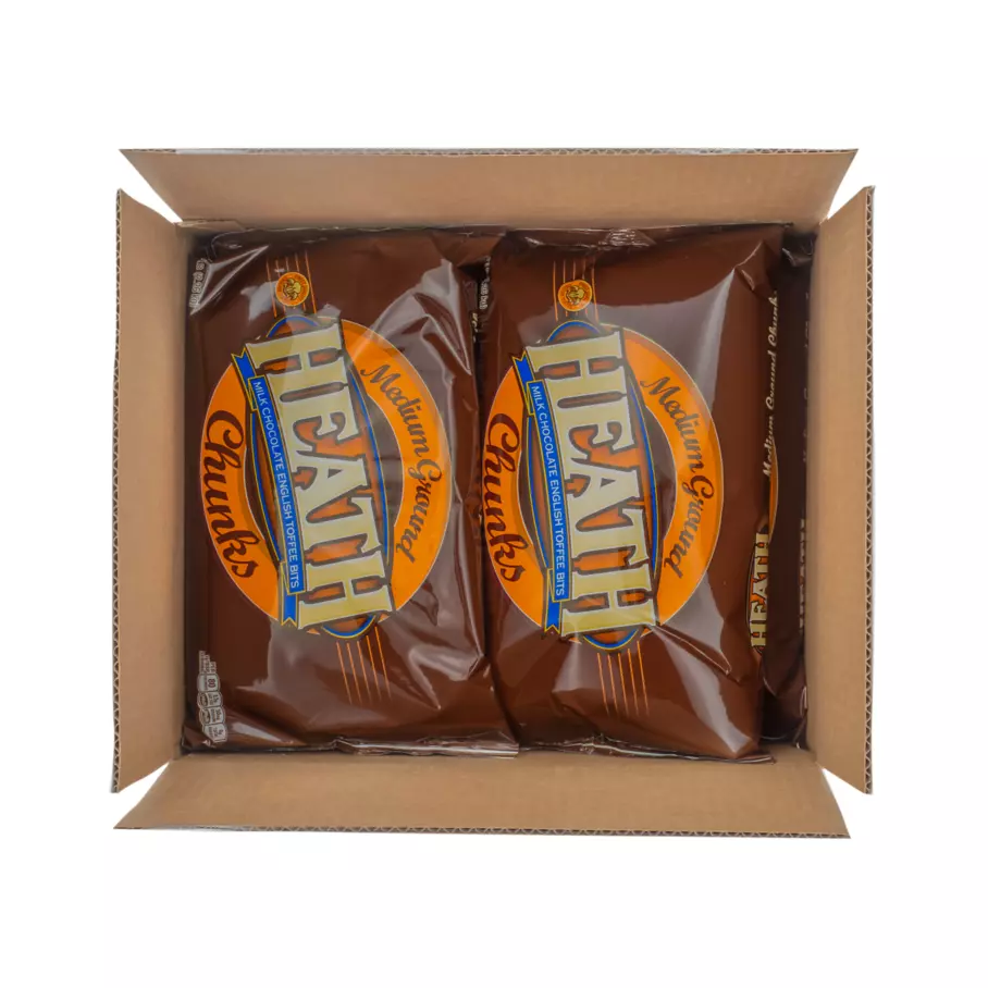 HEATH Milk Chocolate Toffee Medium Grind Ground Chunks, 30 lb box, 6 bags - Top of Package