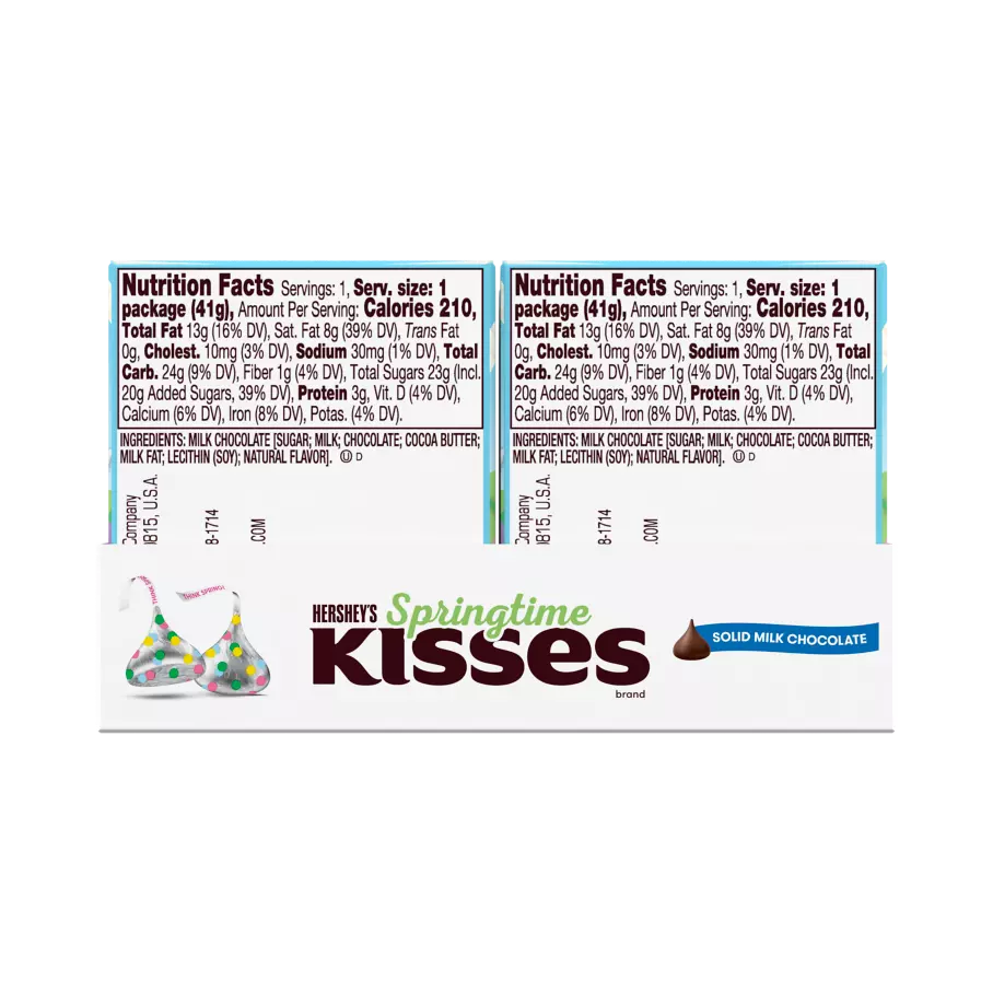 HERSHEY'S KISSES Springtime Milk Chocolate Giant Candy, 1.45 oz, 12 count box - Back of Package