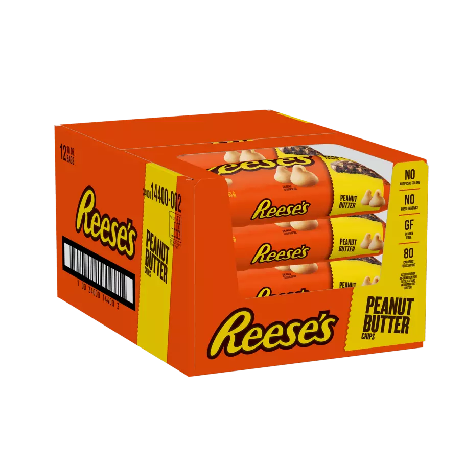 REESE'S Peanut Butter Baking Chips, 7.5 lb box, 12 bags - Side of Package