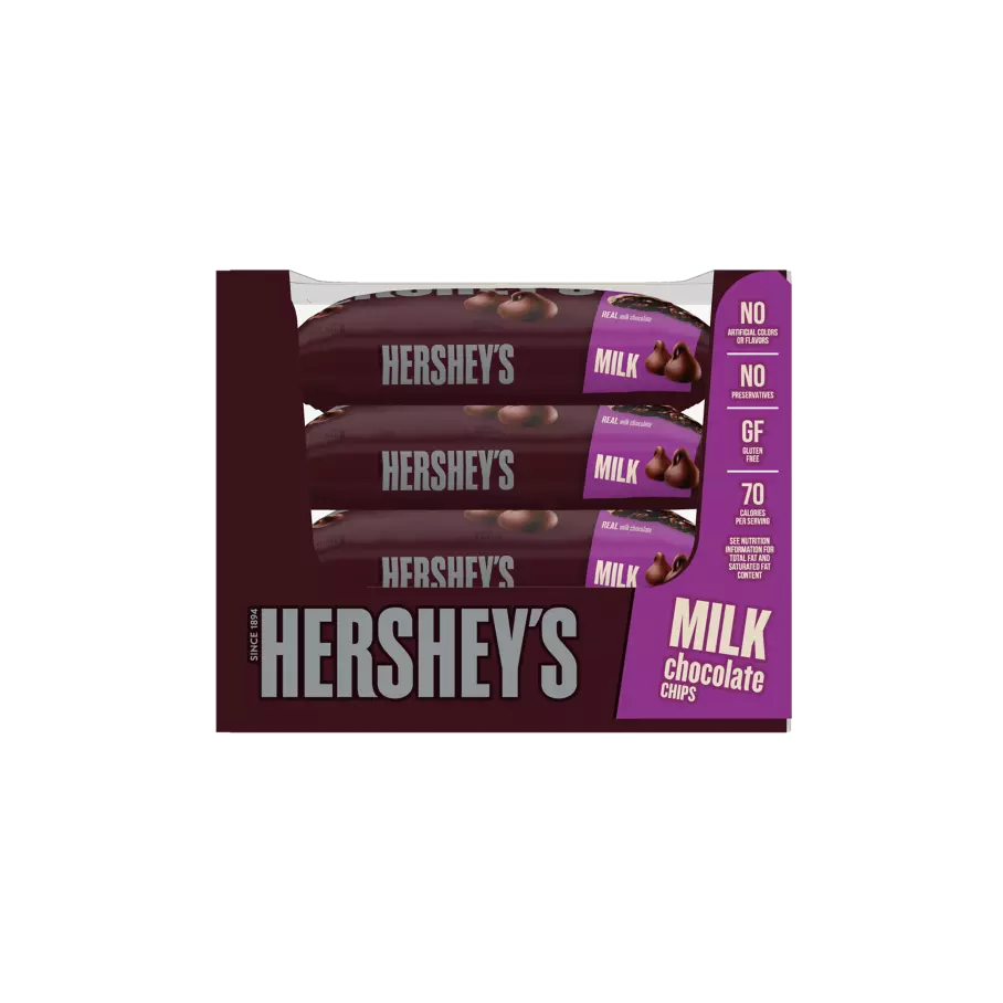 HERSHEY'S Milk Chocolate Chips, 8.62 lb box, 12 bags - Front of Package