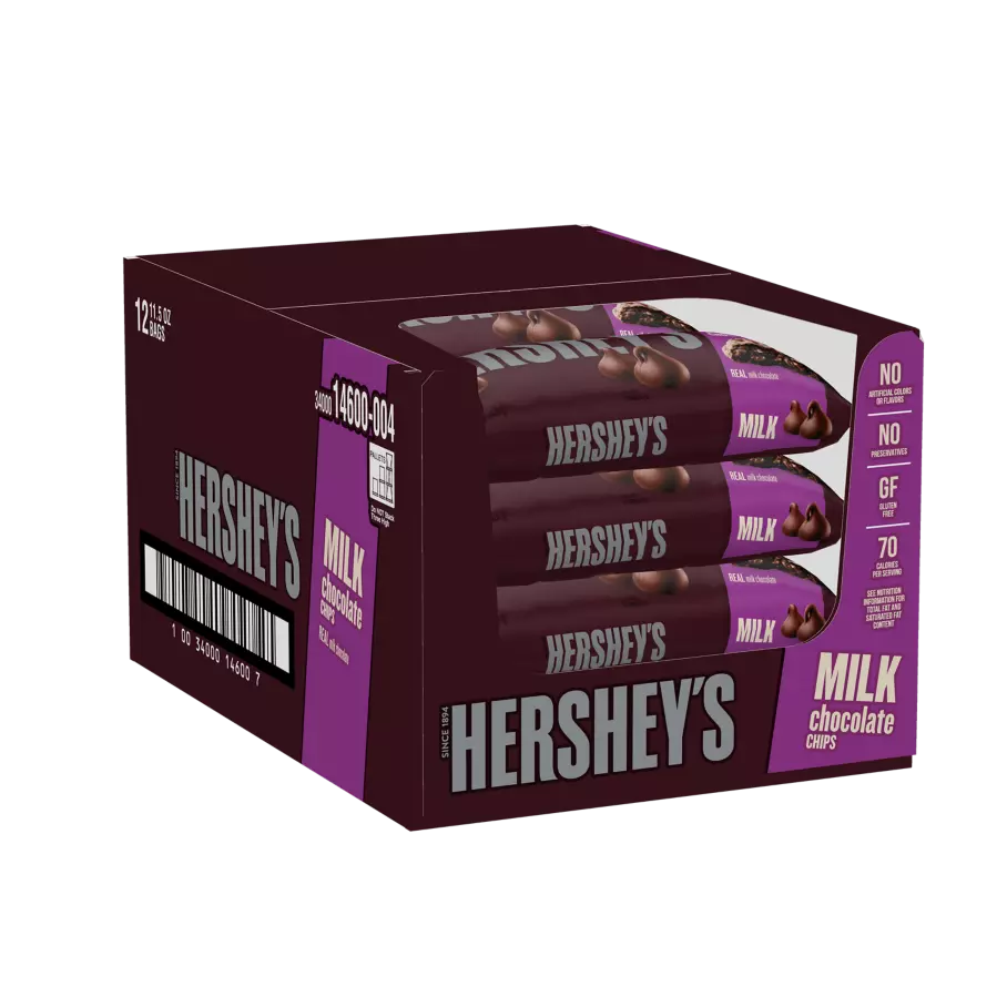 HERSHEY'S Milk Chocolate Chips, 8.62 lb box, 12 bags - Side of Package