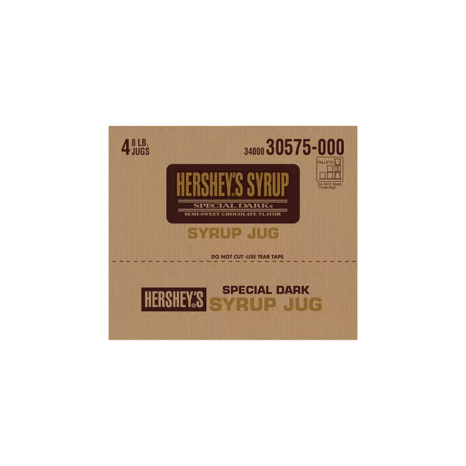 HERSHEY'S SPECIAL DARK Semi-Sweet Chocolate Syrup, 8 lbs, 4 jugs - Back of Package
