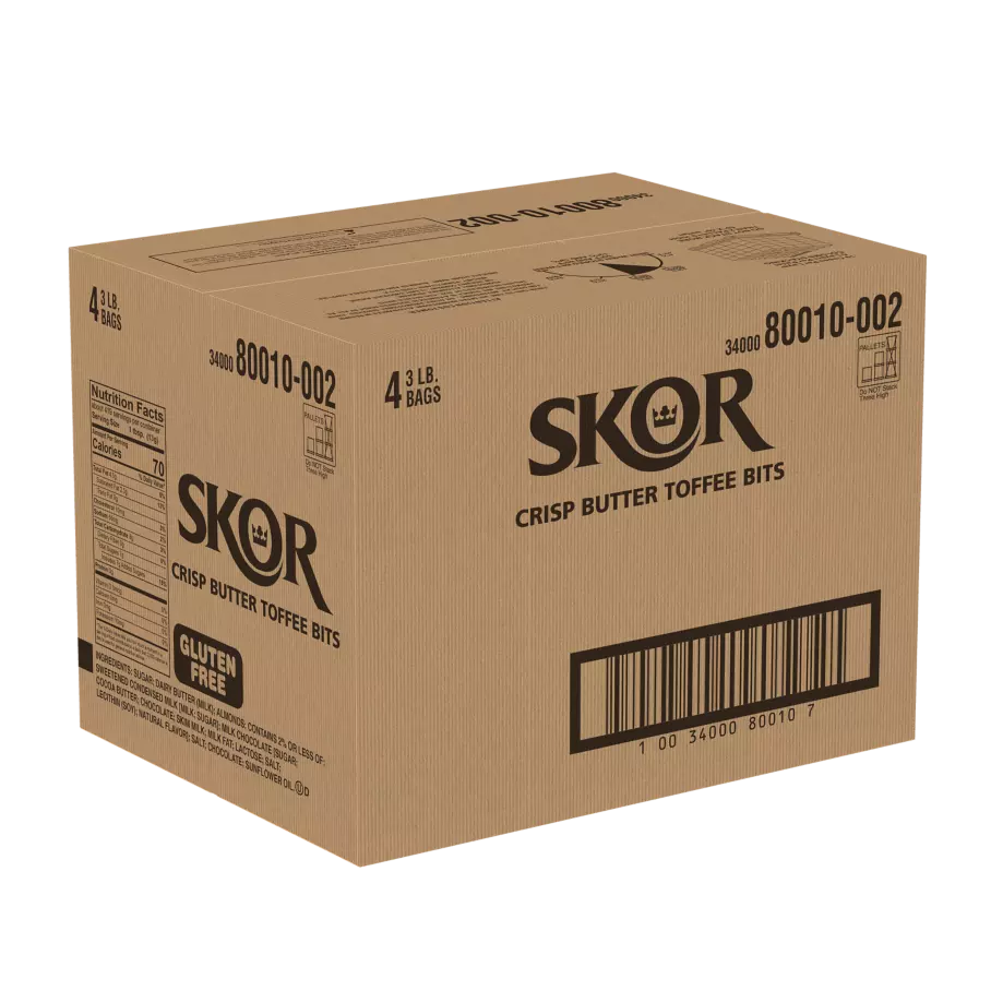 SKOR Crisp Butter Toffee Bits, 12 lb box, 4 bags - Front of Package