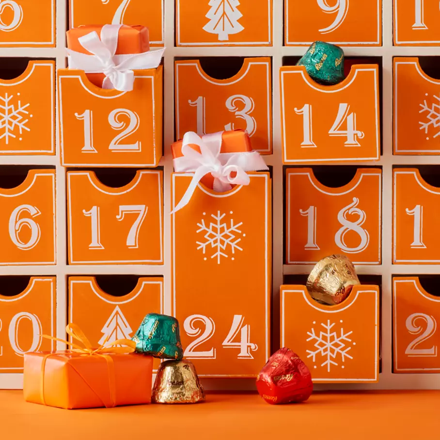 advent calendar drawers filled with reeses milk chocolate peanut butter bells