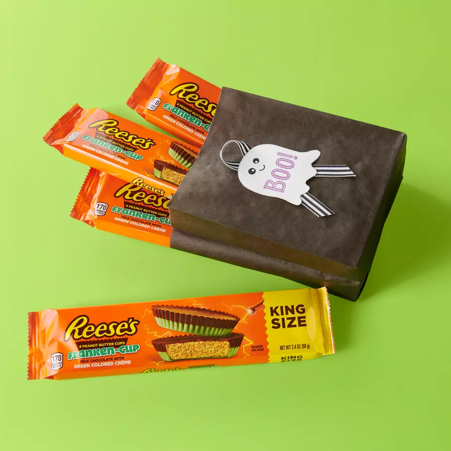 Ghost themed bag full of reeses franken cup milk chocolate king size peanut butter cups