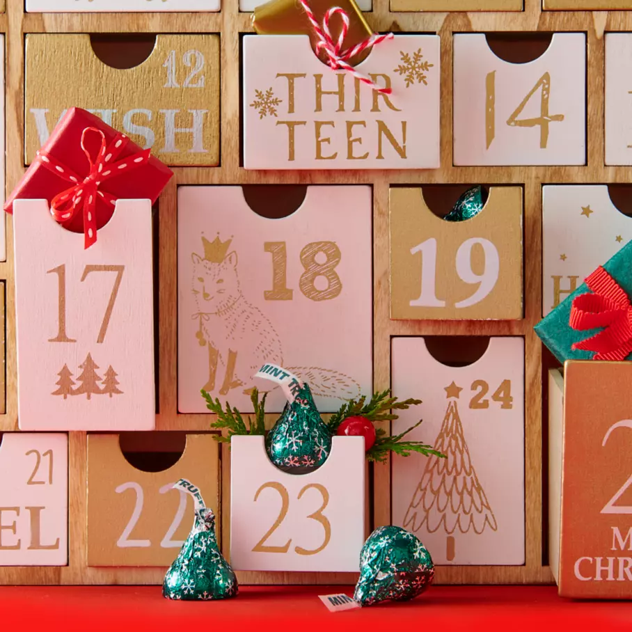 HERSHEY'S KISSES Mint Truffle Candy inside Christmas advent calendar