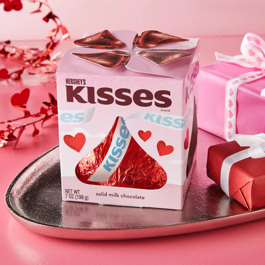 hersheys kisses valentines milk chocolate giant candy package beside wrapped gifts