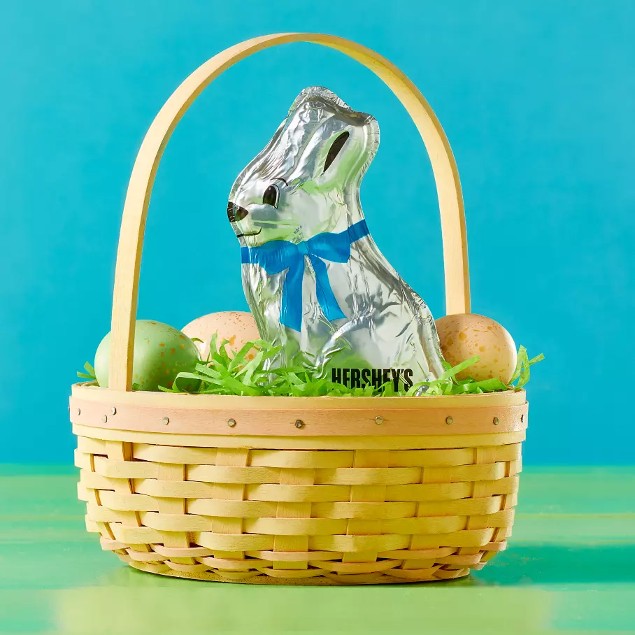 HERSHEY'S Solid Milk Chocolate Bunny inside Easter basket