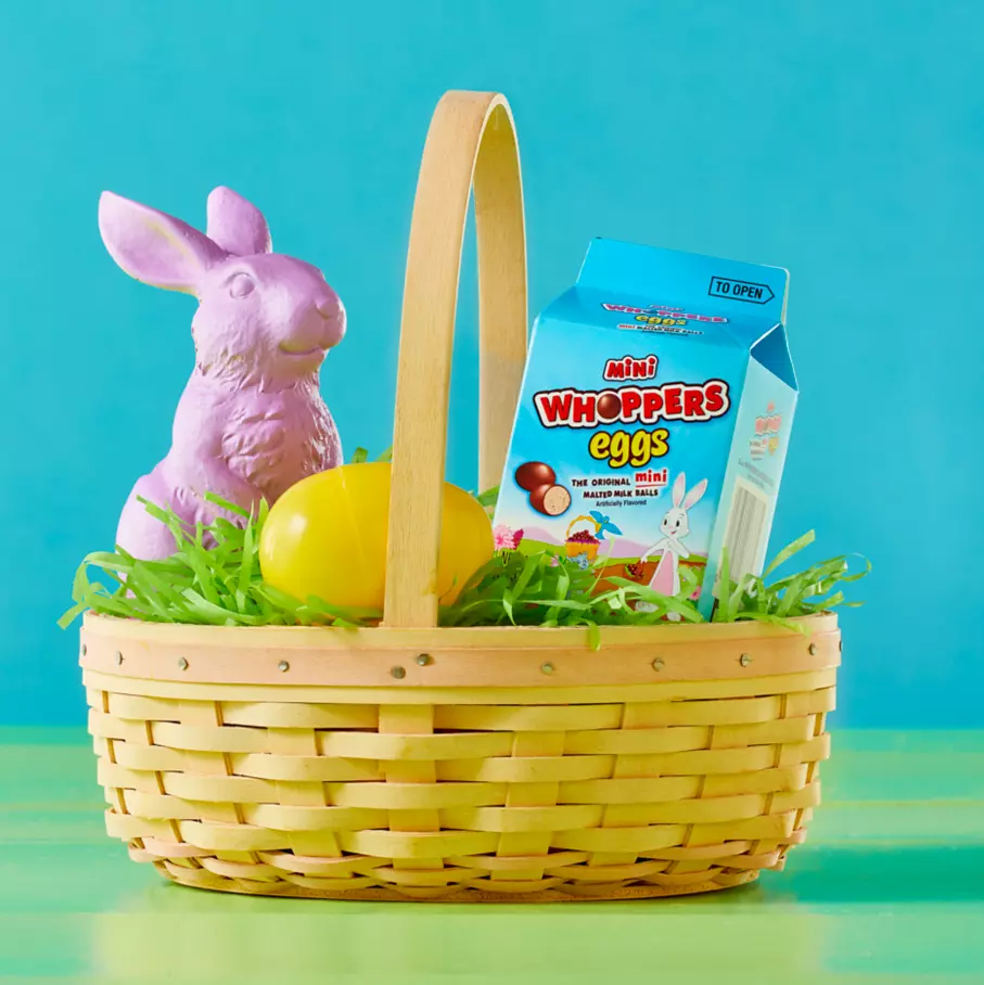 WHOPPERS MINI EGGS carton inside Easter basket