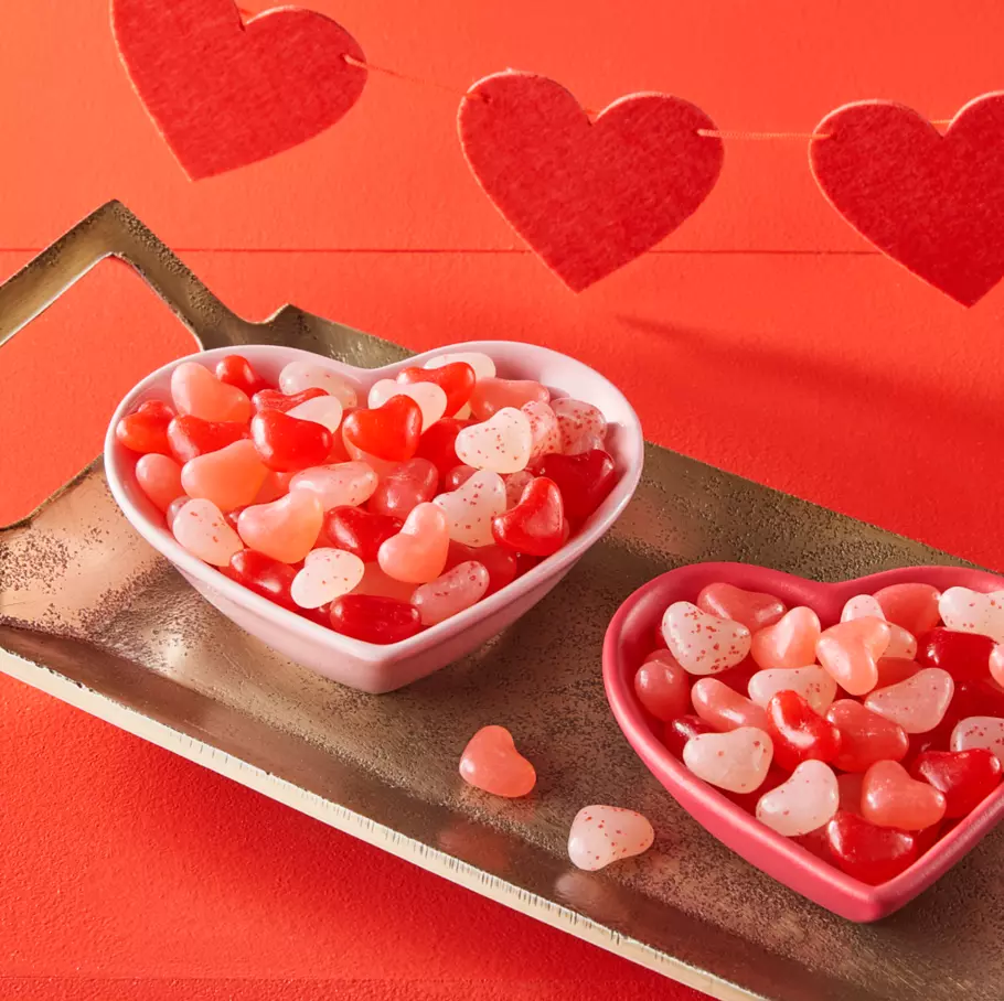 heart shaped bowls filled with jolly rancher assorted jelly hearts candy