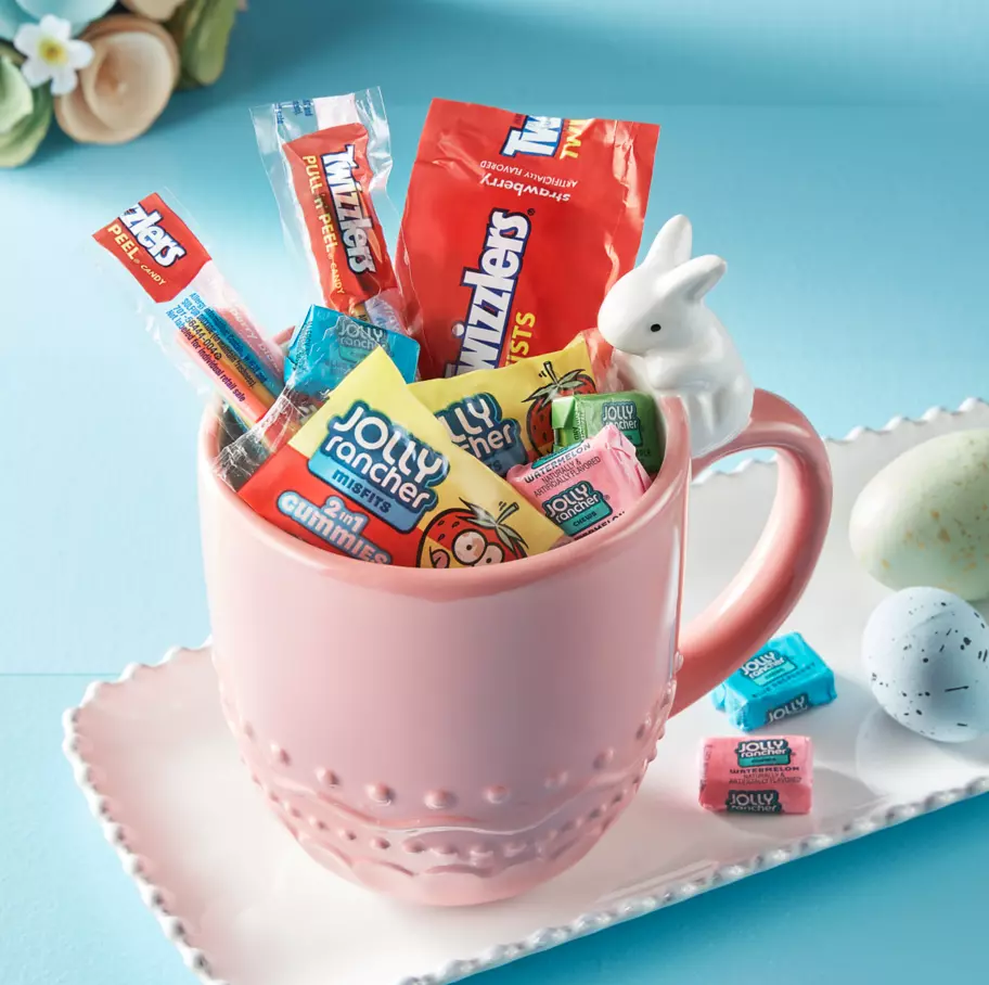 Hershey's Easter Egg Hunt Assorted Candy inside bunny themed mug