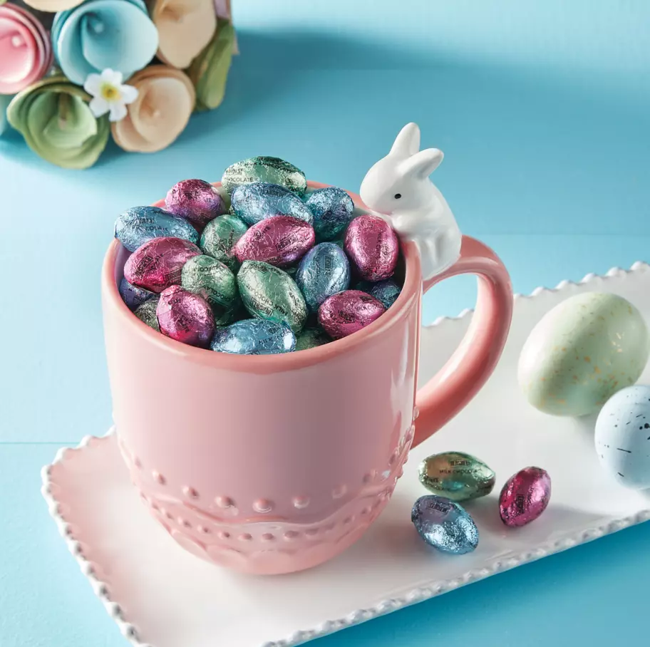 HERSHEY'S Milk Chocolate Eggs inside decorative bunny mug