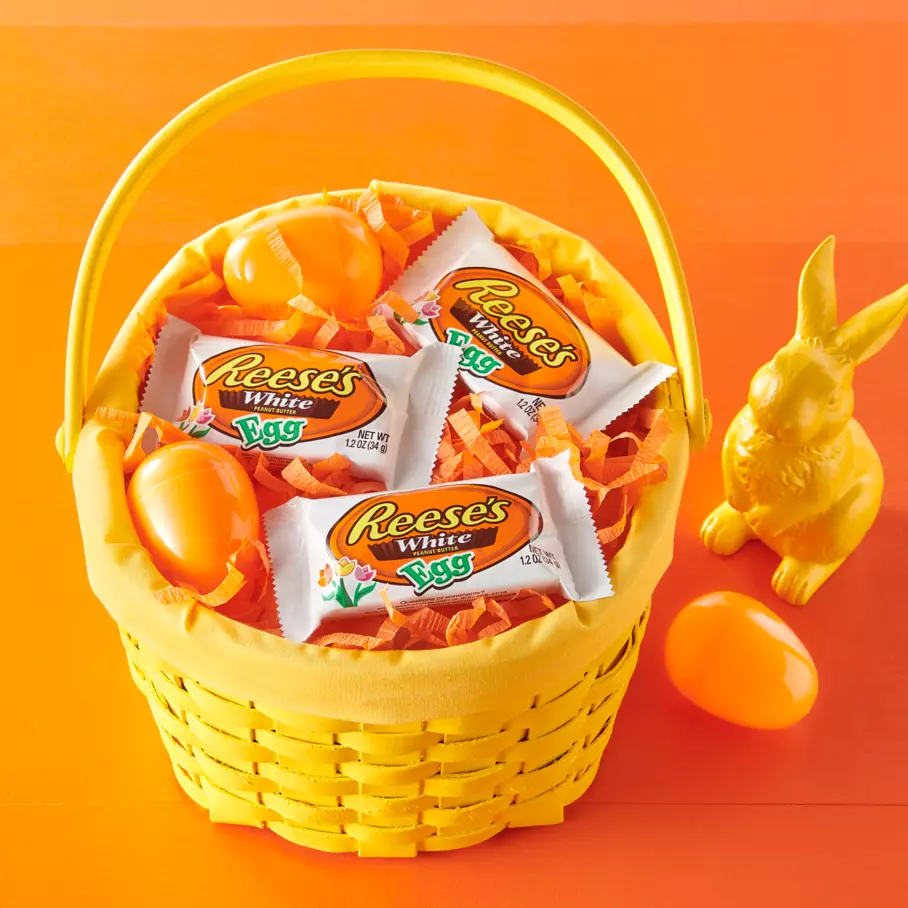 REESE'S White Creme Peanut Butter Eggs inside Easter basket