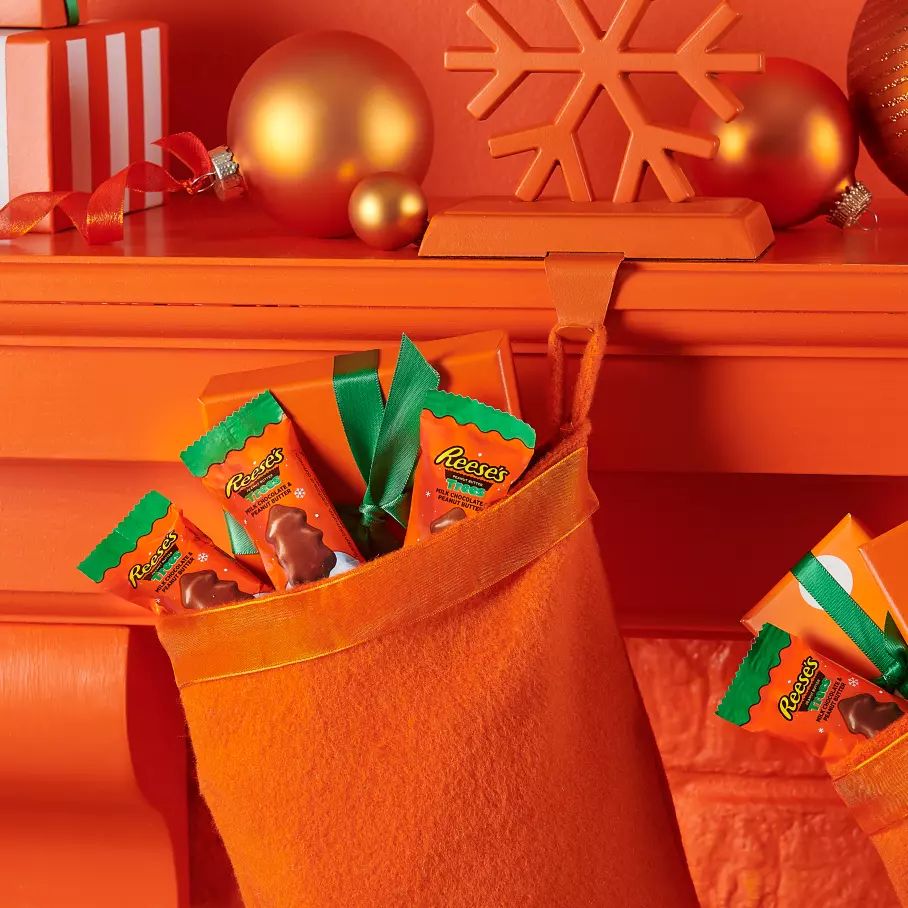 REESE'S Peanut Butter Trees inside Christmas stocking