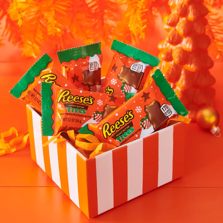 gift box filled with reeses milk chocolate peanut butter trees