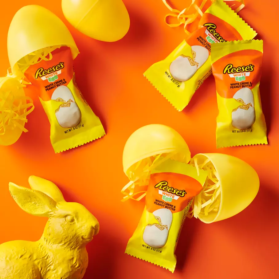 REESE'S White Creme Peanut Butter Snack Size Eggs inside plastic Easter eggs