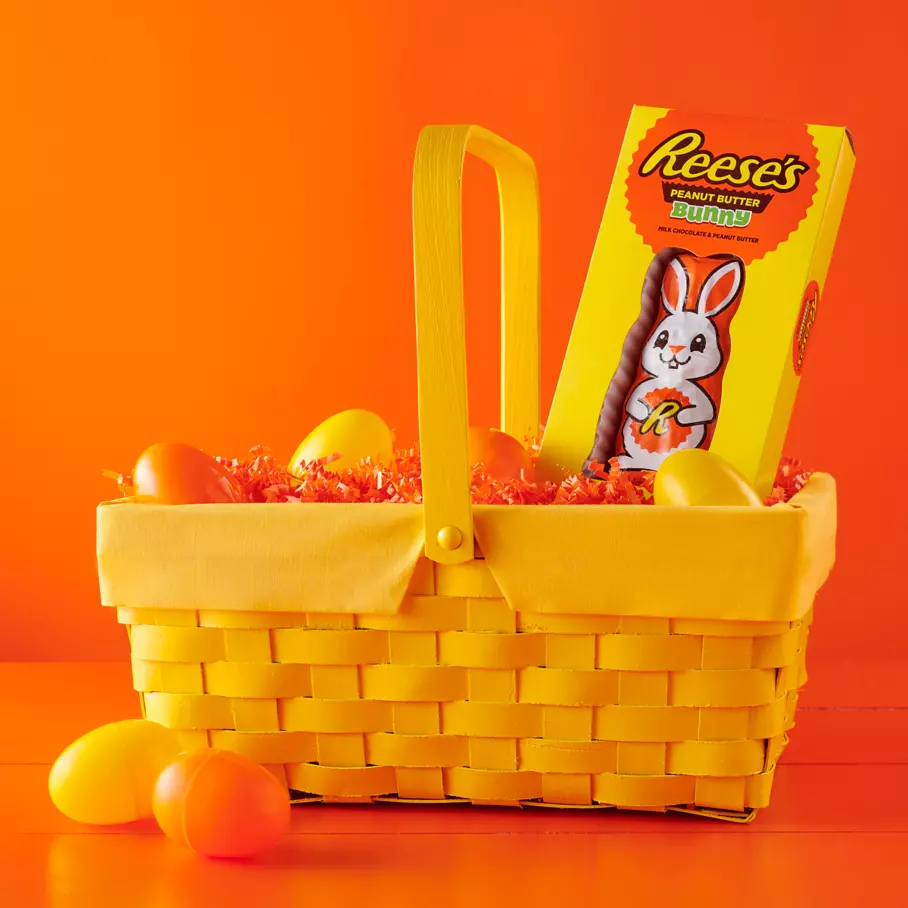 REESE'S Milk Chocolate Peanut Butter Bunny inside Easter basket