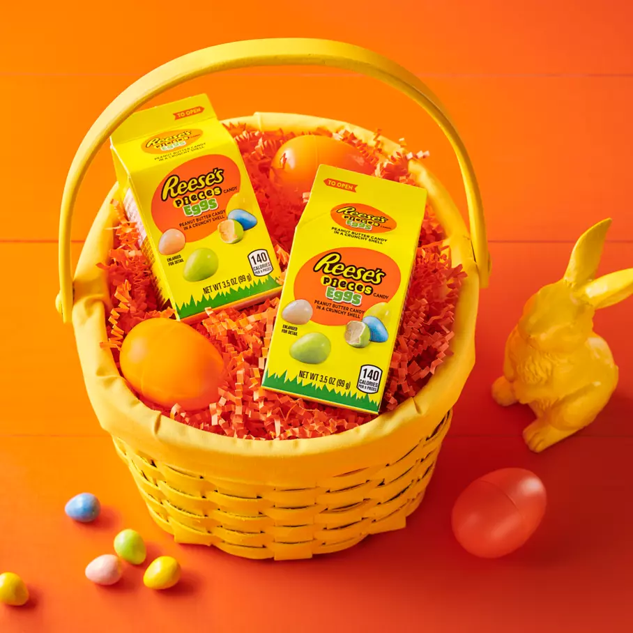 REESE'S PIECES Peanut Butter Eggs inside Easter basket