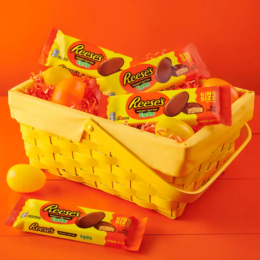 REESE'S Milk Chocolate Peanut Butter King Size Eggs inside Easter basket
