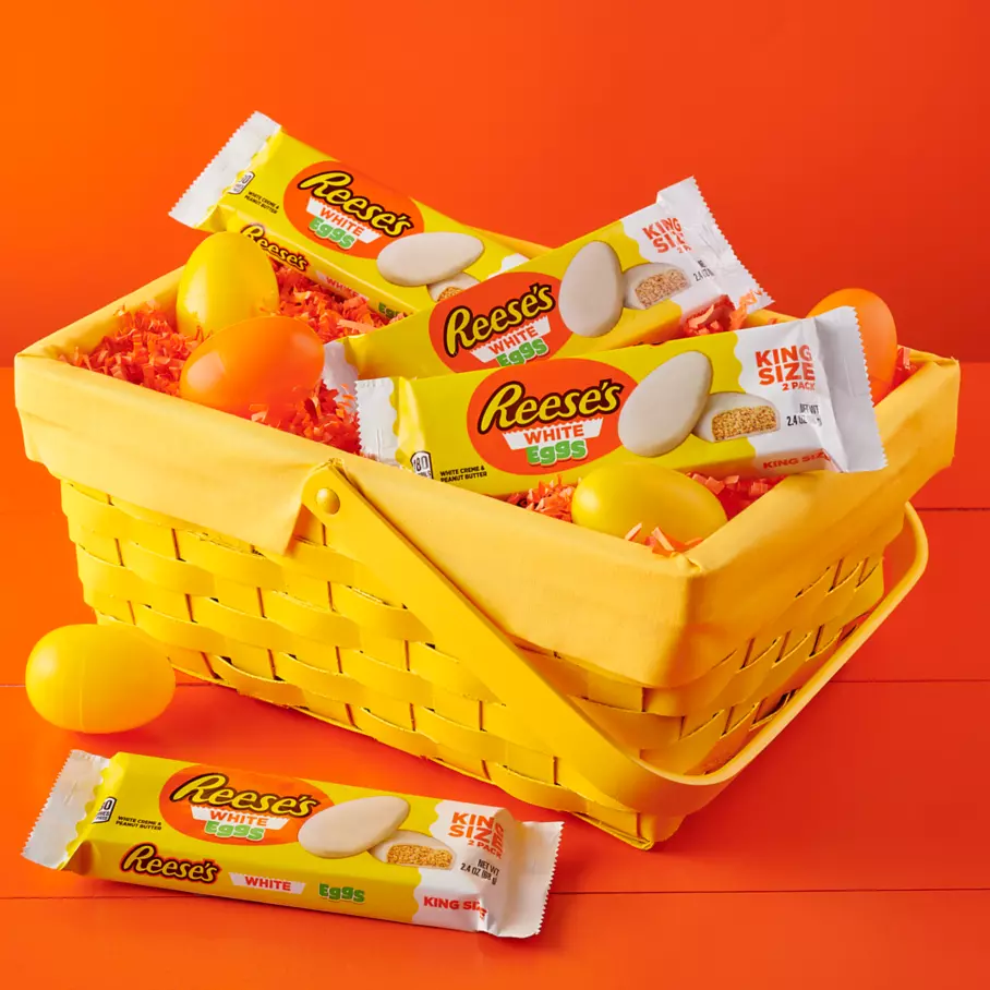 REESE'S White Creme Peanut Butter King Size Eggs inside Easter basket