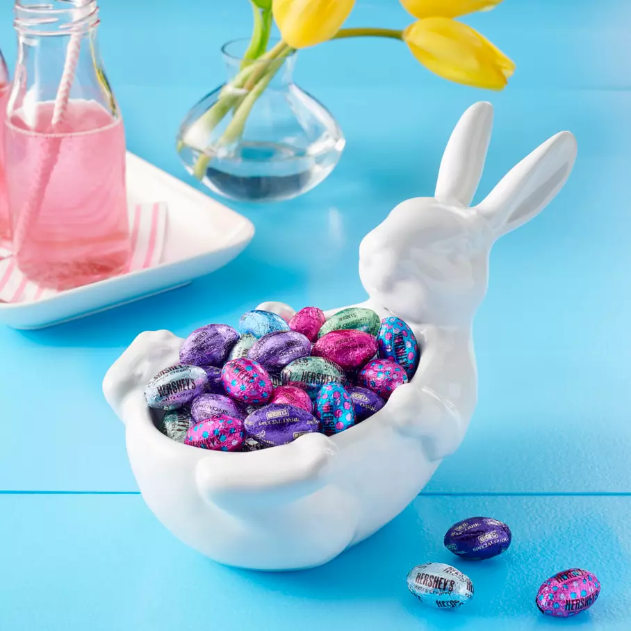 HERSHEY'S Assorted Easter Eggs Candy inside bunny shaped bowl