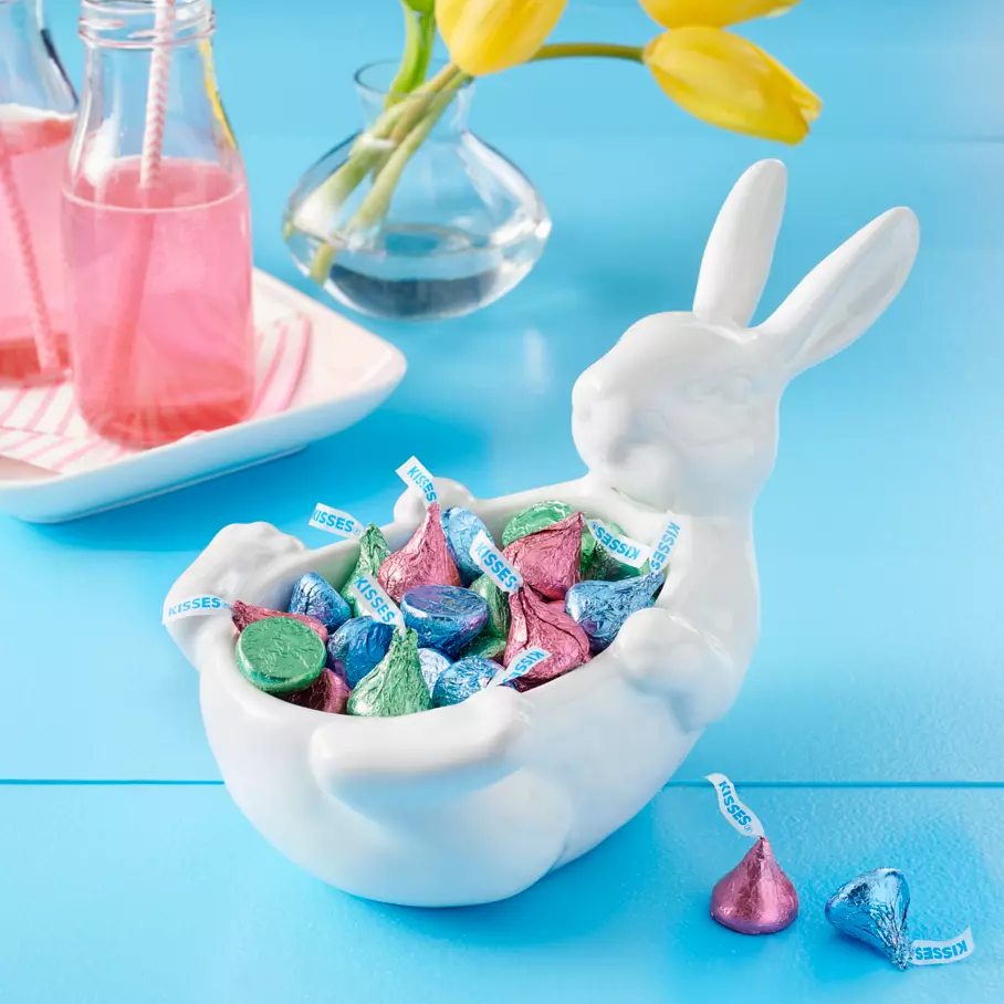 HERSHEY'S KISSES Milk Chocolate Candy inside bunny shaped bowl