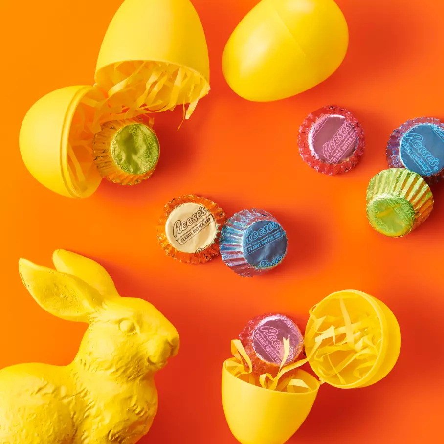 plastic easter eggs filled with reeses easter milk chocolate miniatures peanut butter cups