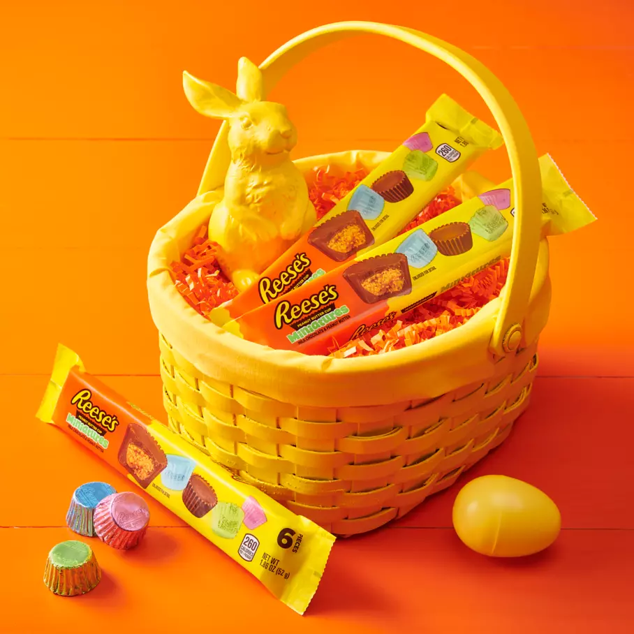REESE'S Milk Chocolate Miniatures Peanut Butter Cups inside Easter basket