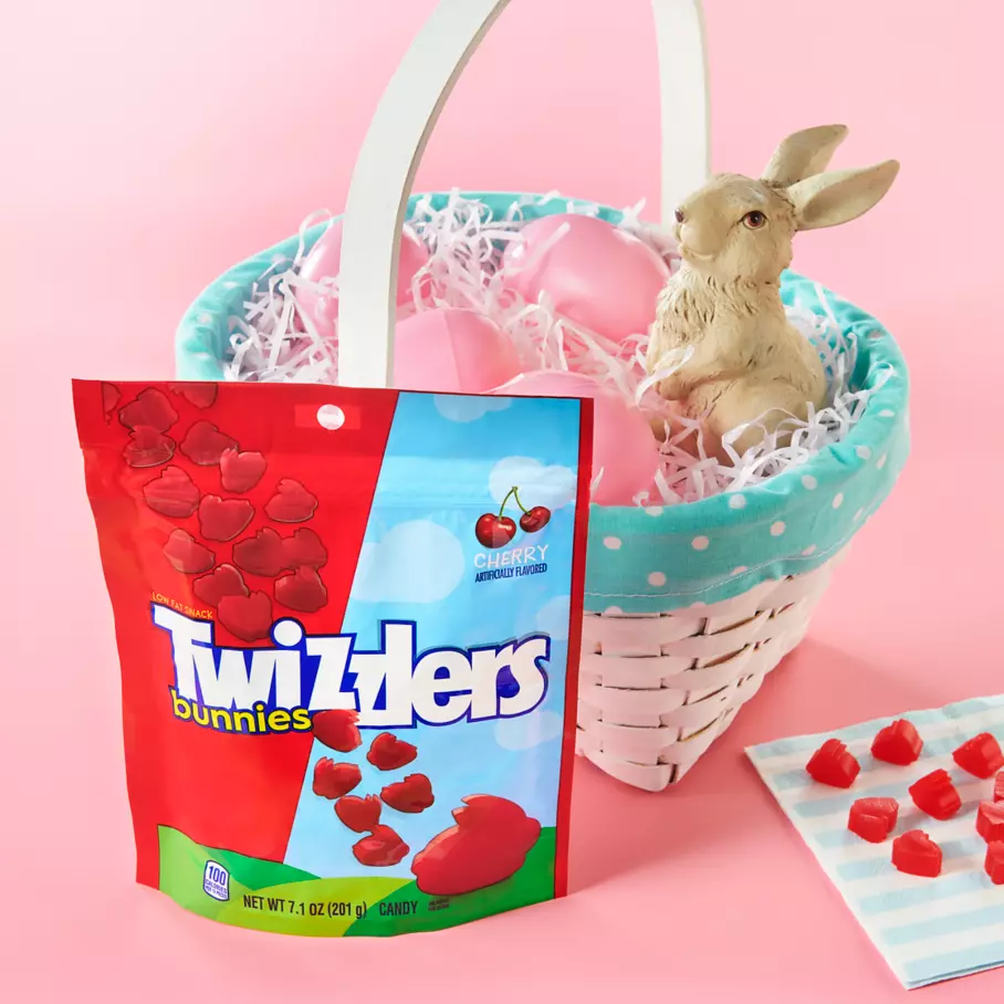 TWIZZLERS Easter Bunnies Cherry Candy inside Easter basket