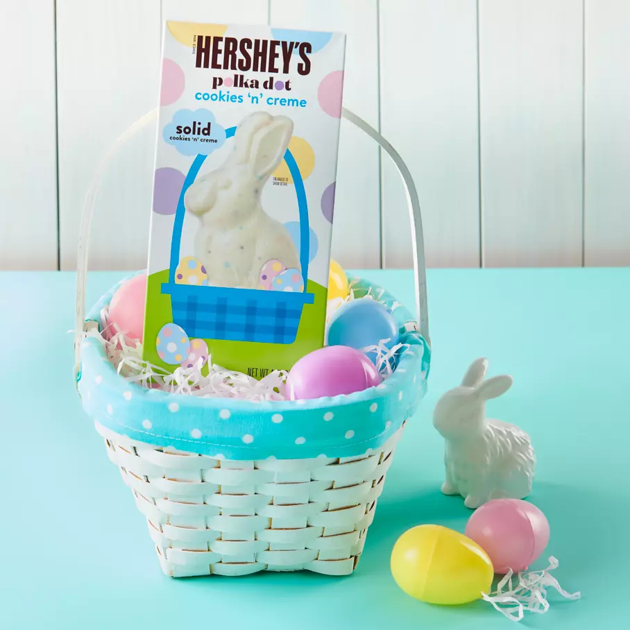 HERSHEY'S COOKIES 'N' CREME Polka Dot Bunny inside Easter basket