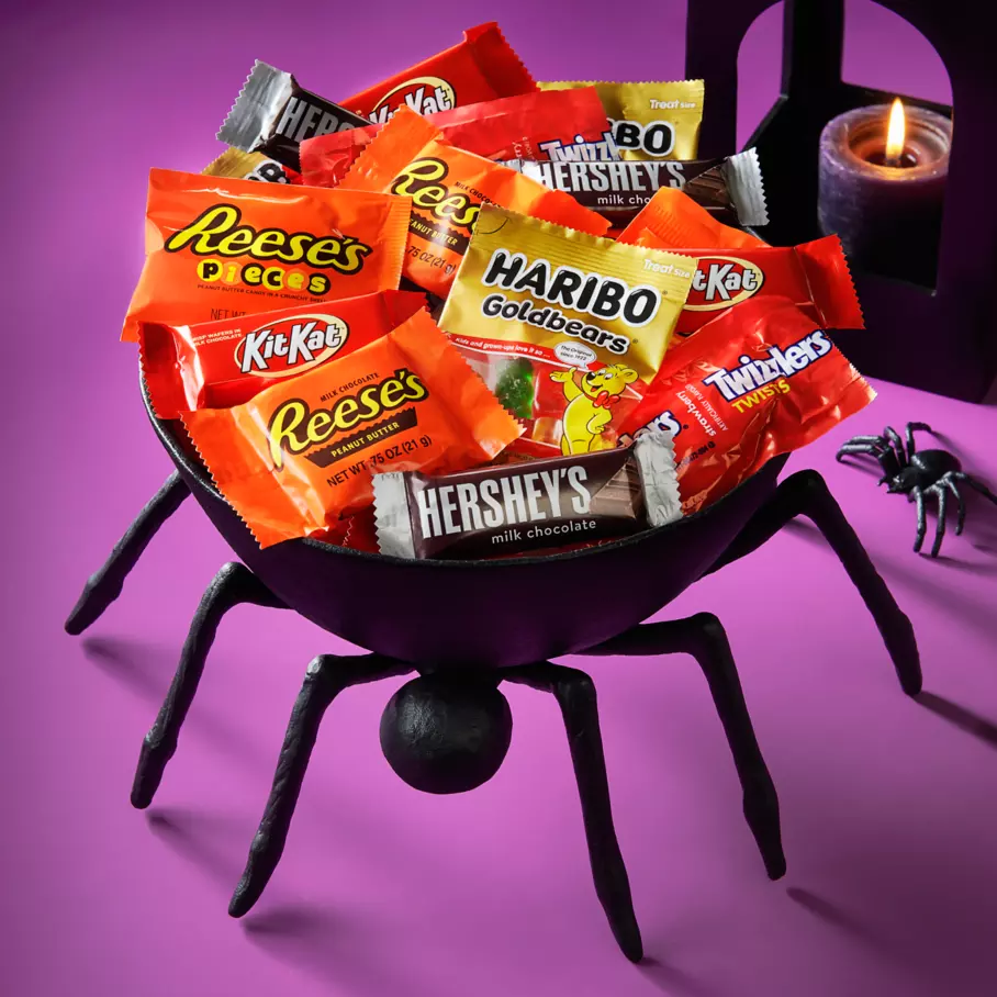 Spider bowl full of assorted hersheys snack size candy