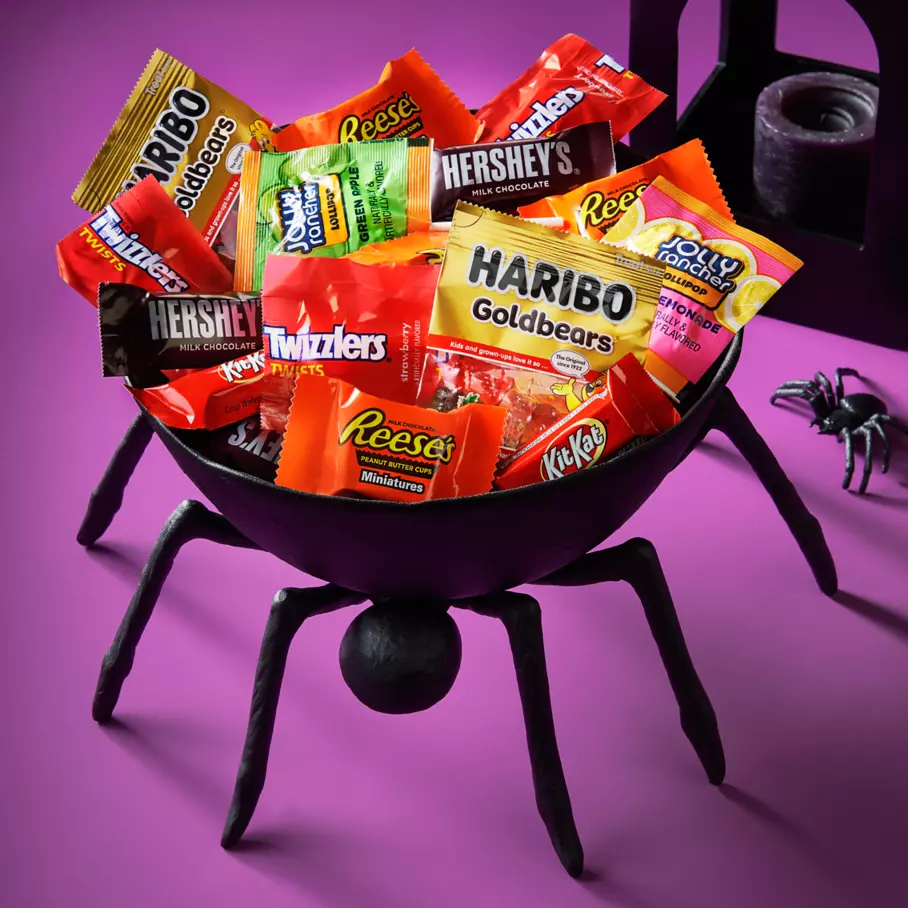 Spider bowl full of assorted hersheys miniatures candy