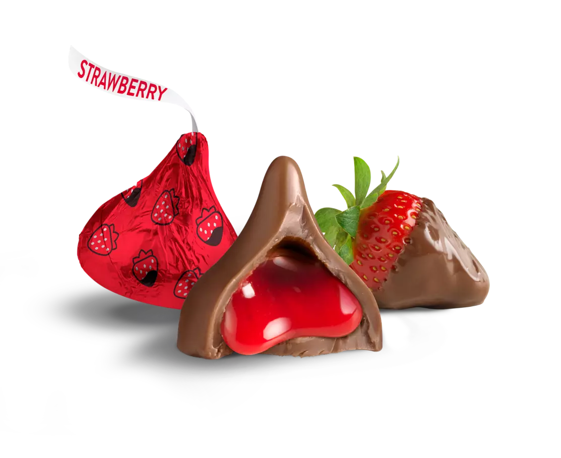 HERSHEY'S KISSES Chocolate Dipped Strawberry Candy, 9 oz bag - Out of Package