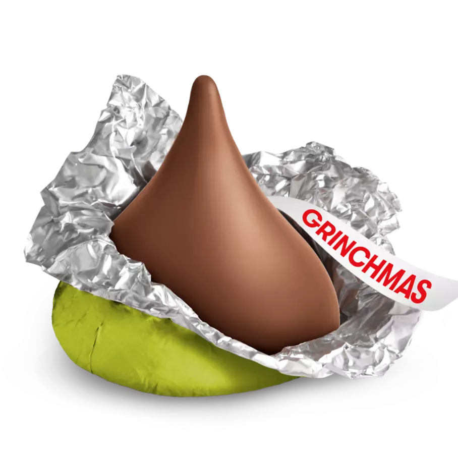 HERSHEY'S KISSES Milk Chocolates with Grinch® Foils, 2.08 oz cane - Out of Package
