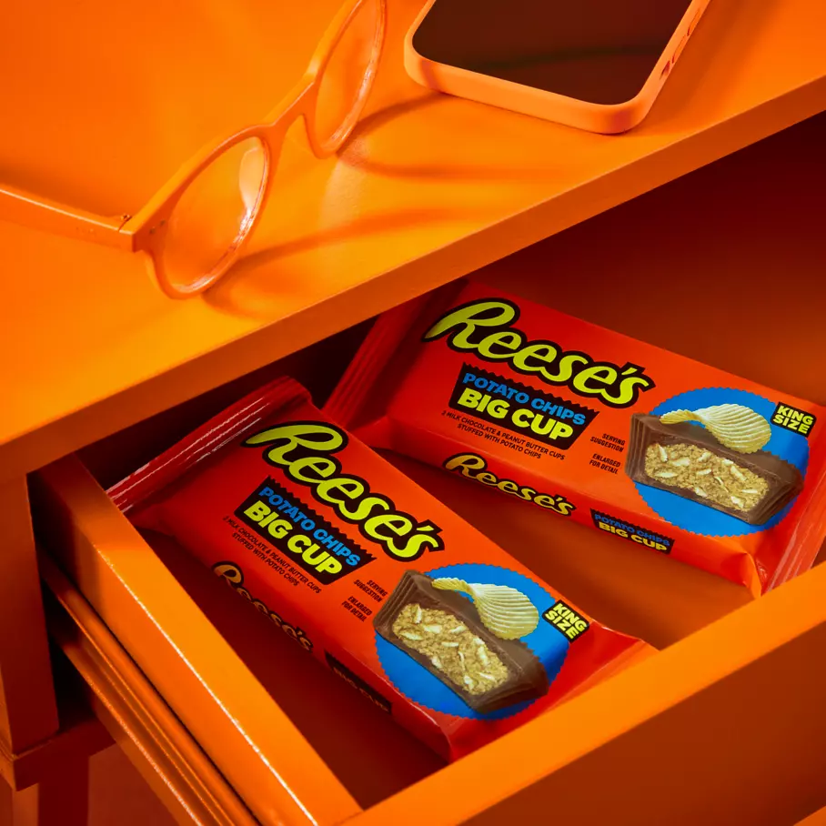REESE'S Big Cup with Potato Chips inside desk drawer
