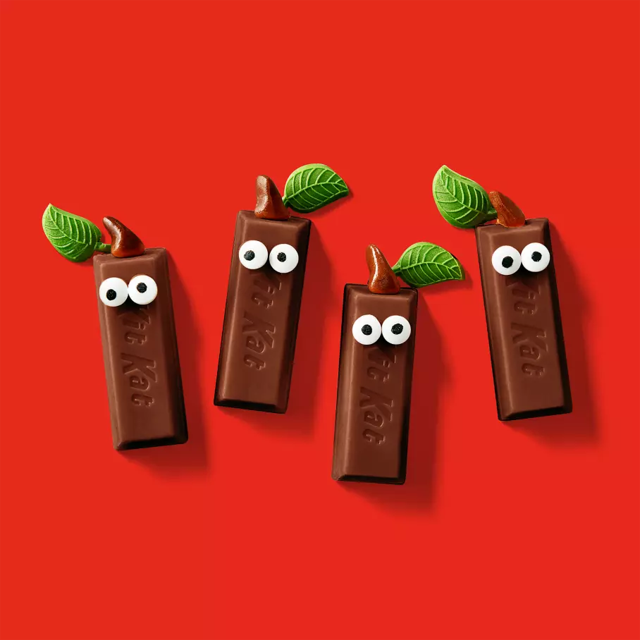 Unwrapped kit kat candy bars with editable eyes and plant stems