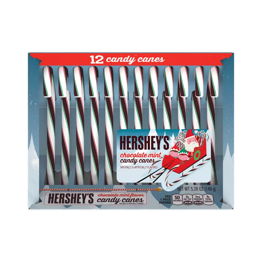 HERSHEY'S Chocolate Mint Candy Canes, 0.44 oz, 12 count box - Front of Package