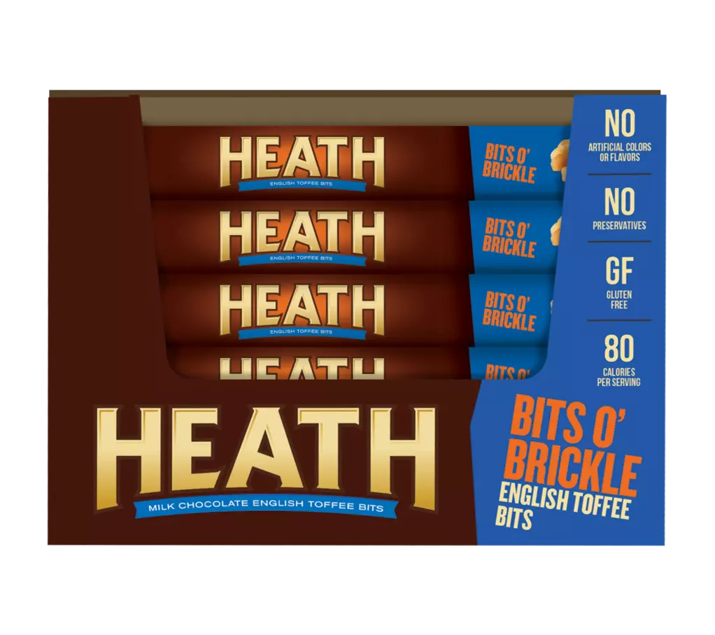 HEATH BITS O' BRICKLE English Toffee Bits, 6 lb box, 12 bags - Front of Package
