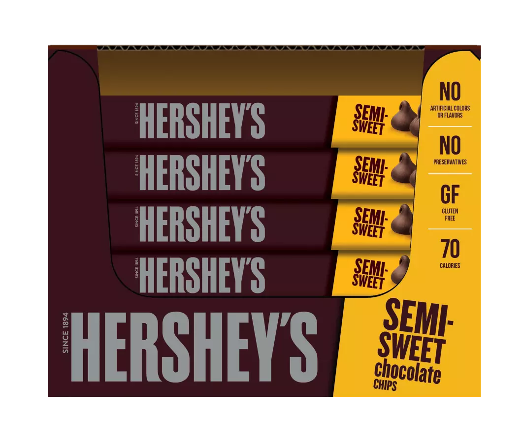HERSHEY'S Semi-Sweet Chocolate Chips, 9 lb box, 12 bags - Front of Package