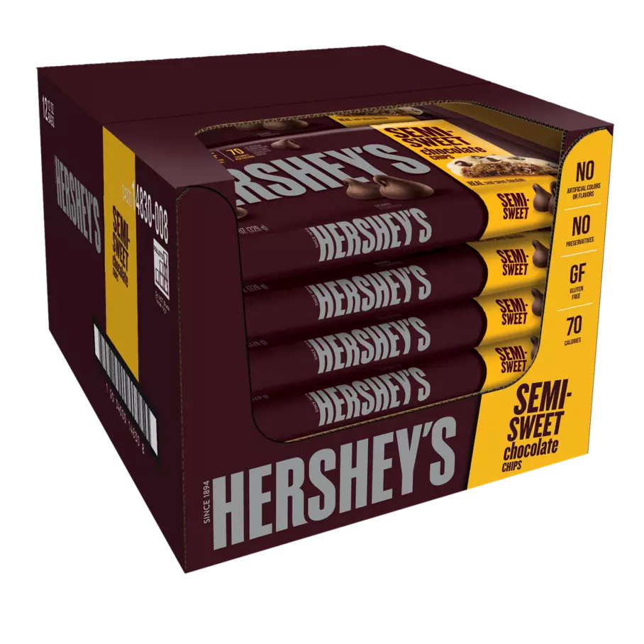 HERSHEY'S Semi-Sweet Chocolate Chips, 9 lb box, 12 bags - Side of Package