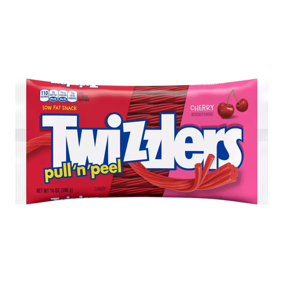TWIZZLERS PULL 'N' PEEL Cherry Flavored Candy, 14 oz bag - Front of Package