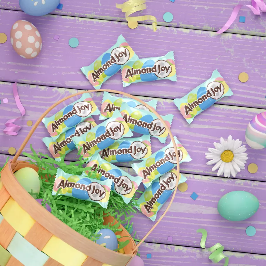 ALMOND JOY Snack Size Candy Bars inside Easter basket