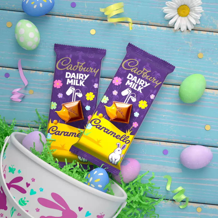 CADBURY CARAMELLO Easter Candy Bars inside Easter basket