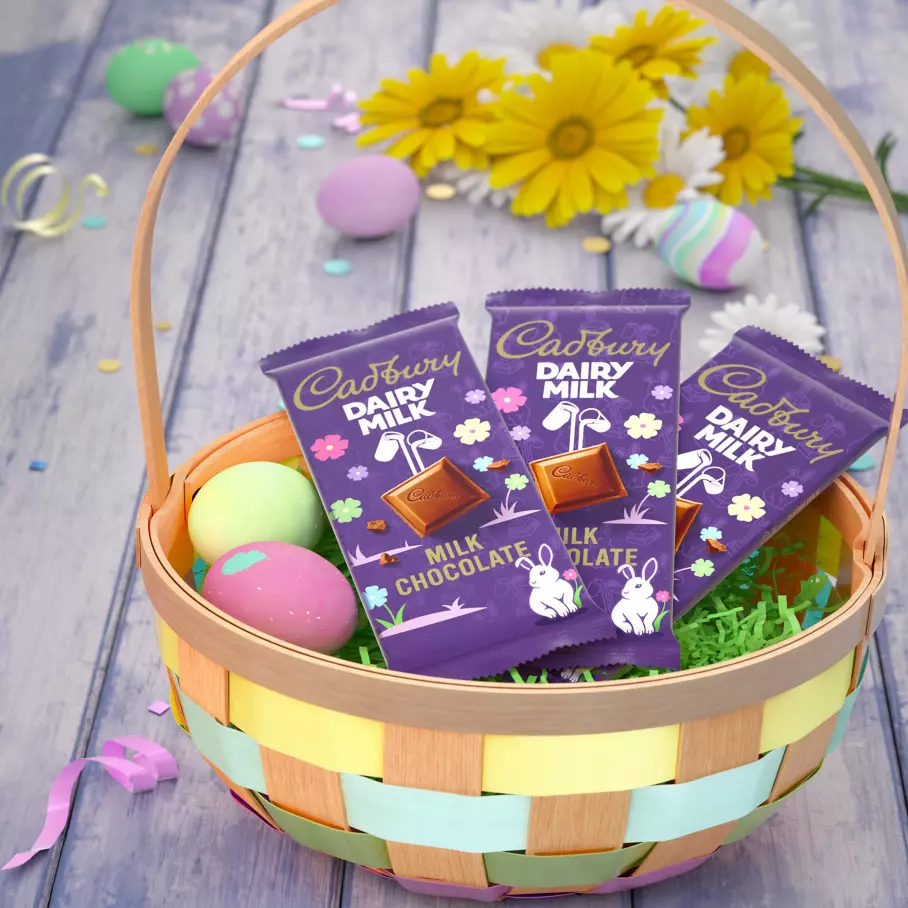 CADBURY DAIRY MILK Easter Candy Bars inside Easter basket