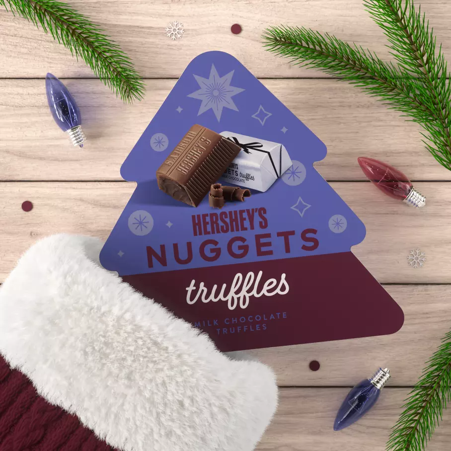 christmas stocking filled with pack of hersheys nuggets holiday milk chocolate truffles candy
